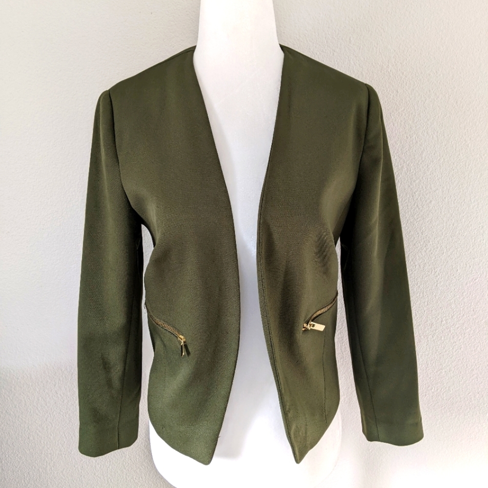 cropped olive green blazer